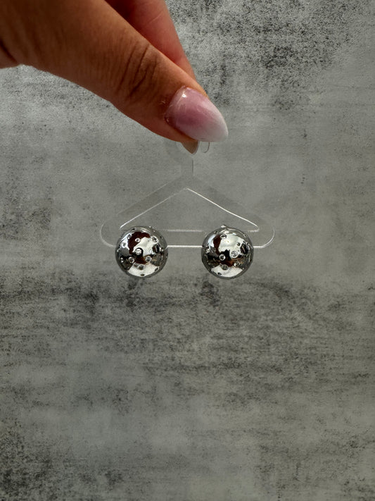 Silver button earrings